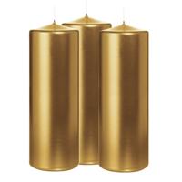 Cilinderkaars/stompkaars - 3x - metallic goud - 20 x 7 cm - 103 branduren