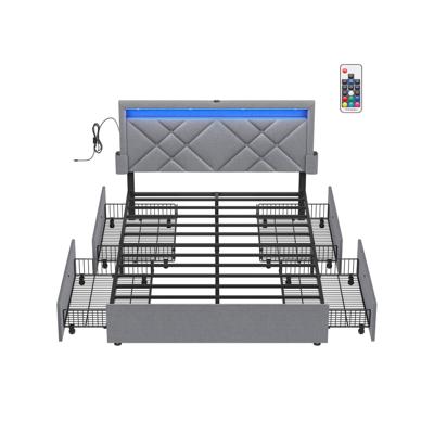 Gestoffeerd tweepersoonsbed met lades en verstelbaar hoofdbord, leigrijs-matzwart / 140 x 200 cm