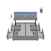 Gestoffeerd tweepersoonsbed met lades en verstelbaar hoofdbord, leigrijs-matzwart / 140 x 200 cm