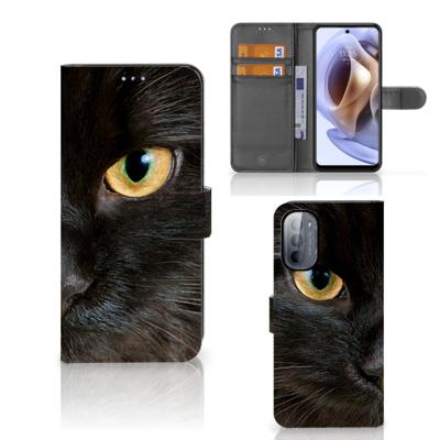 Motorola Moto G31 | G41 | Telefoonhoesje | Met pasjeshouder | Zwarte Kat