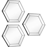 Set van 3 Zeshoekige Hangspiegels - Zwart Kunststof Frame