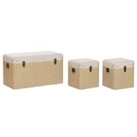 Kofferset Home ESPRIT Beige Natuurlijk Polyester Hout Traditioneel 80 x 40 x 44 cm (3 Stuks)