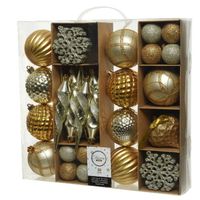50x Kunststof kerstballen mix goud 4-8-15 cm kerstboom versiering/decoratie - Kerstbal - thumbnail