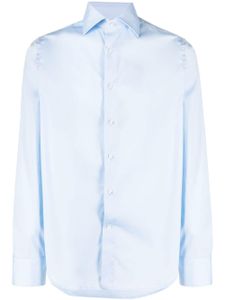 Canali chemise en coton mélangé à col italien - Bleu