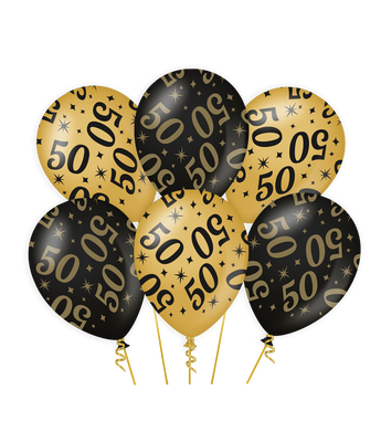 Classy Ballonnen 50 Jaar Zwart/Goud (6st)