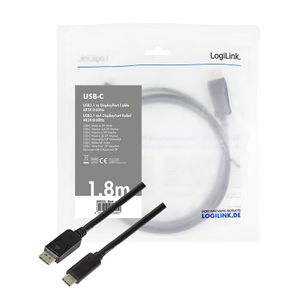 LogiLink UA0335 USB-C-displaykabel USB-C / DisplayPort Adapterkabel USB-C stekker, DisplayPort-stekker 1.80 m Zwart