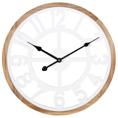 Ostaria Wandklok/muur klok - D40 cm - MDF - wit/bruin - keuken/kamer