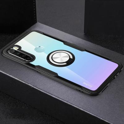 Voor Xiaomi Redmi Note 8 schokbestendige TPU + acryl beschermende case met metalen ring houder (zilver zwart)