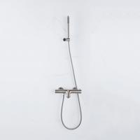 Fortifura Calvi Thermostatische badkraan met staafhanddouche, handdouchehouder en metalen doucheslang Geborsteld RVS PVD (RVS) SW496812/SW720566/SW720222/SW706208