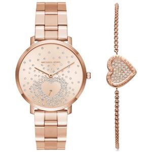 Michael Kors dameshorloge Jaryn Rosegoudkleurig horloge met twee wijzers en cadeauset met armband, MK3621