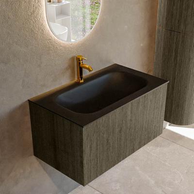 Badmeubel Mondiaz Kurve | 80 cm cm | Meubelkleur Shadow | Wastafelkleur Urban | Solid surface | Wasbak midden spoelbak | 1 kraangat