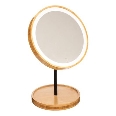 5Five Make-up spiegel met LED verlichting - bamboe - 19 x 31 cm - Badkamer spiegels met licht