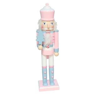 Notenkraker decoratie figuur/beeldje - 38 cm - pastel kleuren blauw en roze - hout - kerst