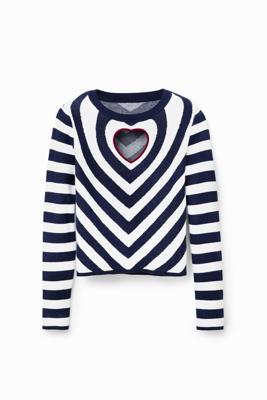 Gestreepte trui met hartvormige cut-out - BLUE - M