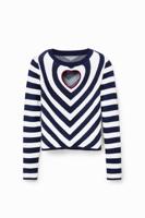Gestreepte trui met hartvormige cut-out - BLUE - M