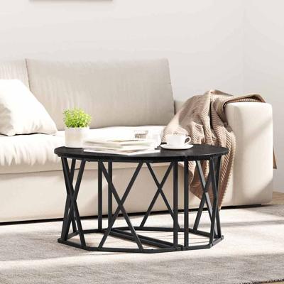 Salontafel Zwart eiken 80 x 80 x 42 cm Engineered hout en staal