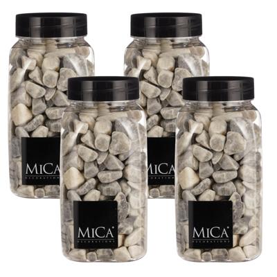 Mica Decorations decoratie stenen - 4x - 1 kilo - 650ml - grijs mix - hobby steentjes