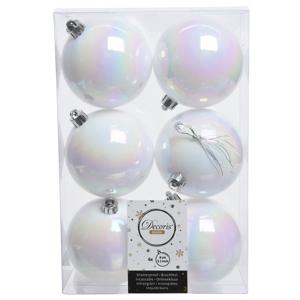 Decoris Kerstballen - 6x st - wit parelmoer - D8 cm - kunststof - kerstversiering