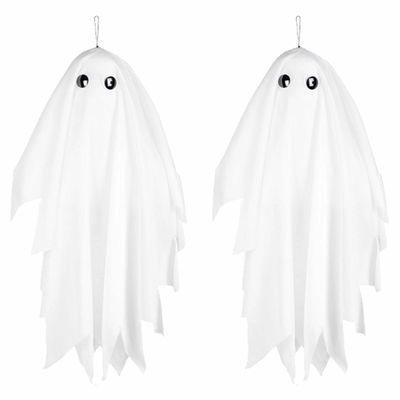 Set van 2x stuks hangende horror decoratie spook 48 cm met beweging en geluid