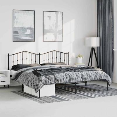 Bedframe met hoofdbord metaal zwart 193x203 cm