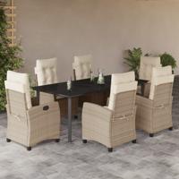 7-delige Tuinset met kussens poly rattan beige
