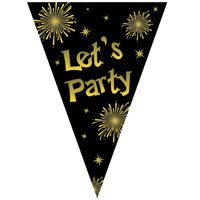 Vlaggenlijn lets party oud en nieuw jaar zwart / goud 5 meter