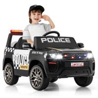 Kinder-Politieauto 12V Aangedreven Politieauto met Afstandsbediening Draadloze Verbinding Muziek Toeter Sirene & LED-knipperlichten Zwart
