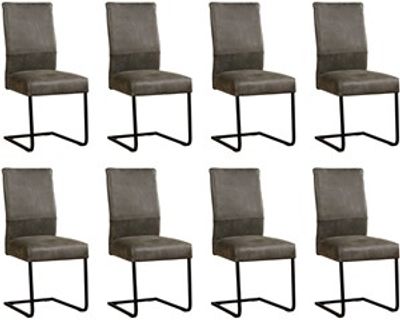 Set van 8 Donkergrijze leren industriële eetkamerstoelen Remix - poot vierkant zwart - Kenia Leer Antracite (donkergrijs leer)