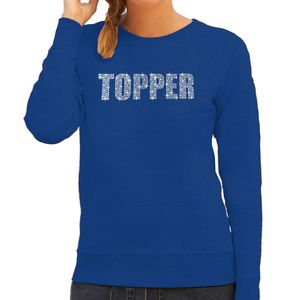 Glitter foute trui blauw Topper rhinestones steentjes voor dames - Glitter sweater/ outfit 2XL  -