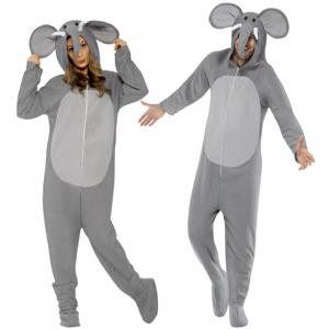 Verkleed Onesie/jumpsuit olifant - grijs - voor volwassenen - dieren verkleed thema