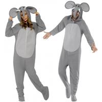 Verkleed Onesie/jumpsuit olifant - grijs - voor volwassenen - dieren verkleed thema - thumbnail