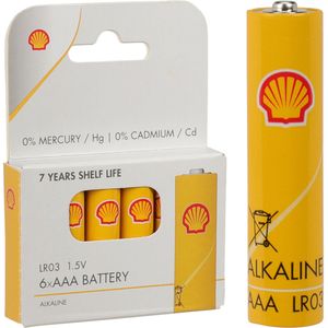 Shell Batterijen - AAA type - 6x stuks - Alkaline - Minipenlites AAA batterijen