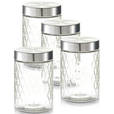 Zeller keuken voorraadpotten / bewaarpotten - 4x - 1200 ml - geruit glas - 11 x 17 cm