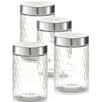 Zeller keuken voorraadpotten / bewaarpotten - 4x - 1200 ml - geruit glas - 11 x 17 cm