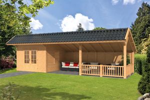 Lariks/Douglas Kapschuur Bergen XL type 8 989x452 cm- Kapschuurdak- Onbehandeld lariks Douglas hout- Tuindeco