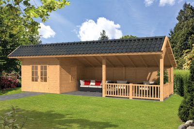 Lariks/Douglas Kapschuur Bergen XL type 8 989x452 cm- Kapschuurdak- Onbehandeld lariks Douglas hout- Tuindeco
