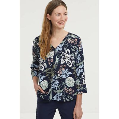 Fransa gebloemde top donkerblauw/lichtblauw/lichtroze