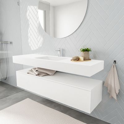 Mondiaz Alan badmeubel 150 cm talc 1 lade vrijhangend wastafel midden 1 kraangat wit