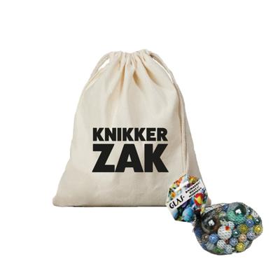 Canvas knikkerzak - knikker opbergzakje met koord - en 79 knikkers en bonken