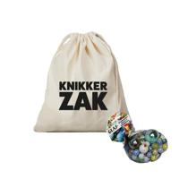 Canvas knikkerzak - knikker opbergzakje met koord - en 79 knikkers en bonken