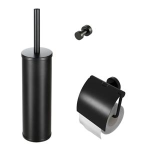 Toiletaccessorieset Geesa Nemox | Toiletborstel met houder - Toiletrolhouder met klep - Handdoekhaak | Zwart