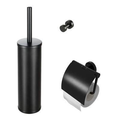 Toiletaccessorieset Geesa Nemox | Toiletborstel met houder - Toiletrolhouder met klep - Handdoekhaak | Zwart