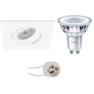 LED Spot Set - Pragmi Borny Pro - GU10 Fitting - Inbouw Vierkant - Mat Wit - Kantelbaar - 92mm - Philips - CorePro 827 36D - 4.6W - Warm Wit 2700K