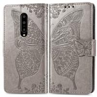 Butterfly Love bloemen reliëf horizontale Flip lederen case voor OnePlus 7 Pro met houder & kaartsleuven & portemonnee & Lanyard (grijs)