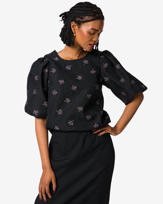 HEMA Dames top Dawn crinkle bloemen zwart (zwart)