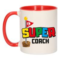 Cadeau koffie/thee mok voor coach/mentor - rood - super coach - keramiek - 300 ml