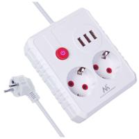 Maclean stekkerdoos, verlengkabel 2 stopcontacten + 3xUSB, 110-240V AC 50/60Hz, 2,1A max 2500W, 1,5m, wit, MCE387 W