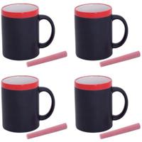 Krijtbord koffie mok - 4x - rood - beschrijfbare beker - Koffiemok met eigen naam