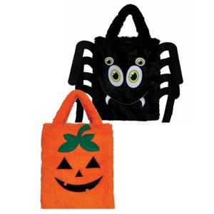 Trick or treat snoep tasjes set van 2x - spin en pompoen - 19 x 23 cm - Halloween snoepjes ophalen