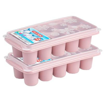 Plasticforte ijsklontjes bakjes - 6.5 cm - 2x stuks - trays met deksel - roze - kunststof